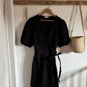 H&M Black Puff Sleeve Wrap Mini Dress